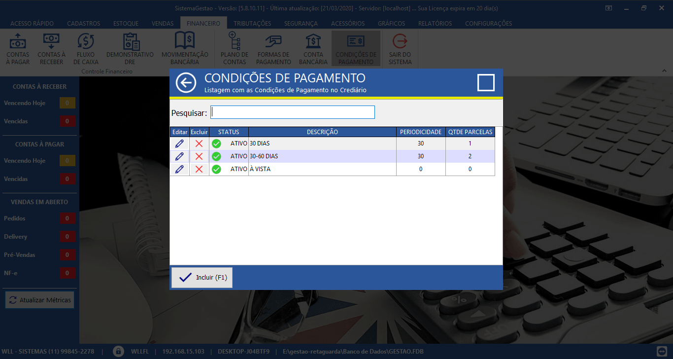 Condições de Pagamento