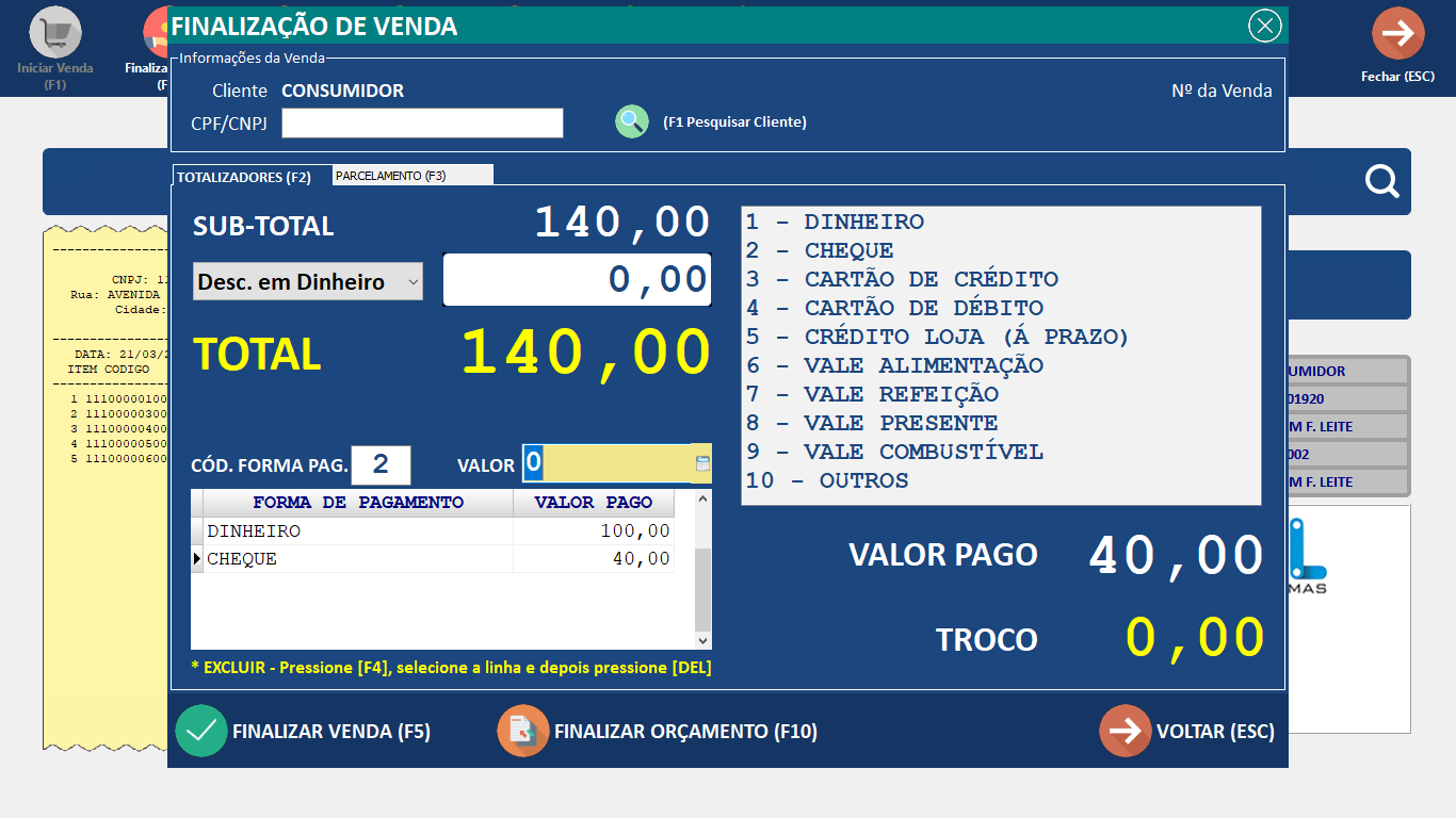 PDV Finalização